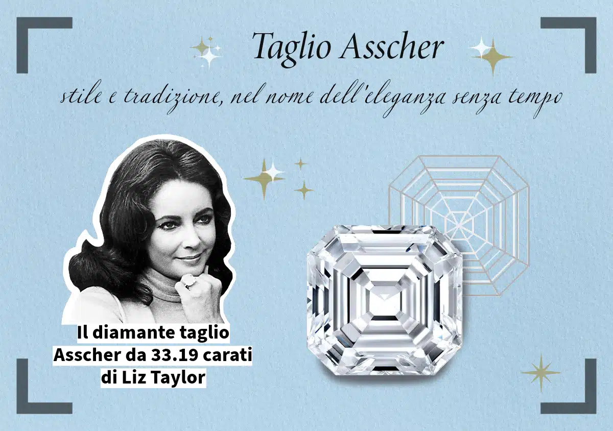 illustrazione diamante taglio Asscher Liz Taylor